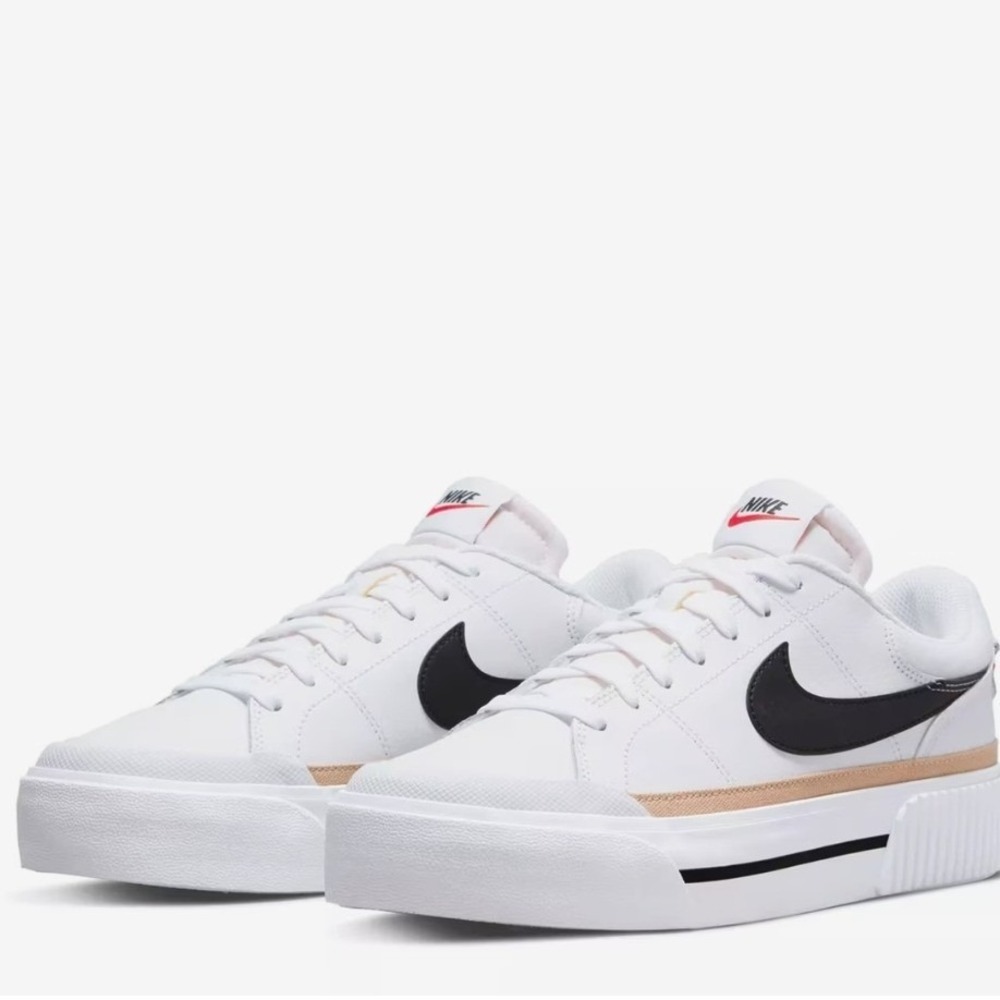 Nike Court Legacy Lift Womens 10 White Black Hemp Platform Sneakers DM7590-100